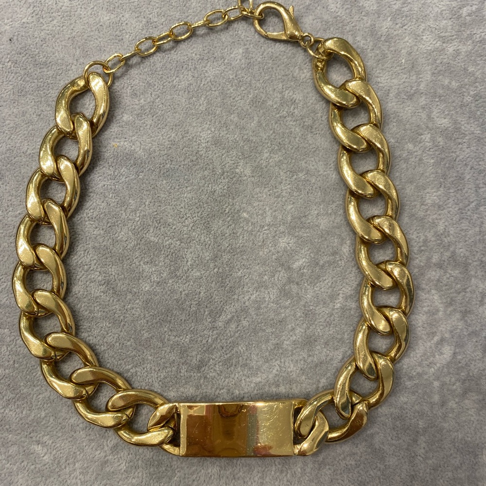 R.J. Graziano jewelry luxury Class Curb Link ID gold tone necklace.